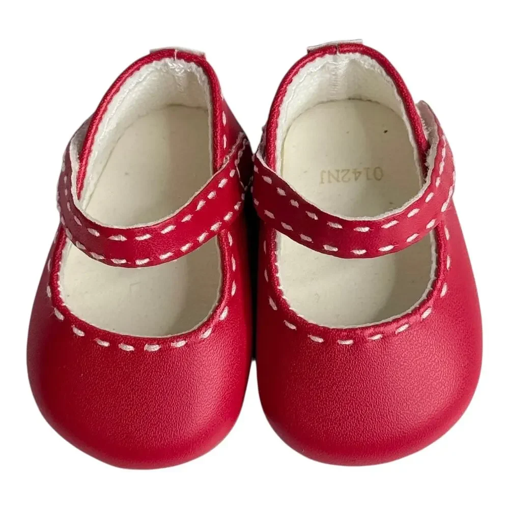 American Girl Kit Meet Shoes BeForever Red Faux Leather White Stitch Mary Janes - Picture 4 of 4